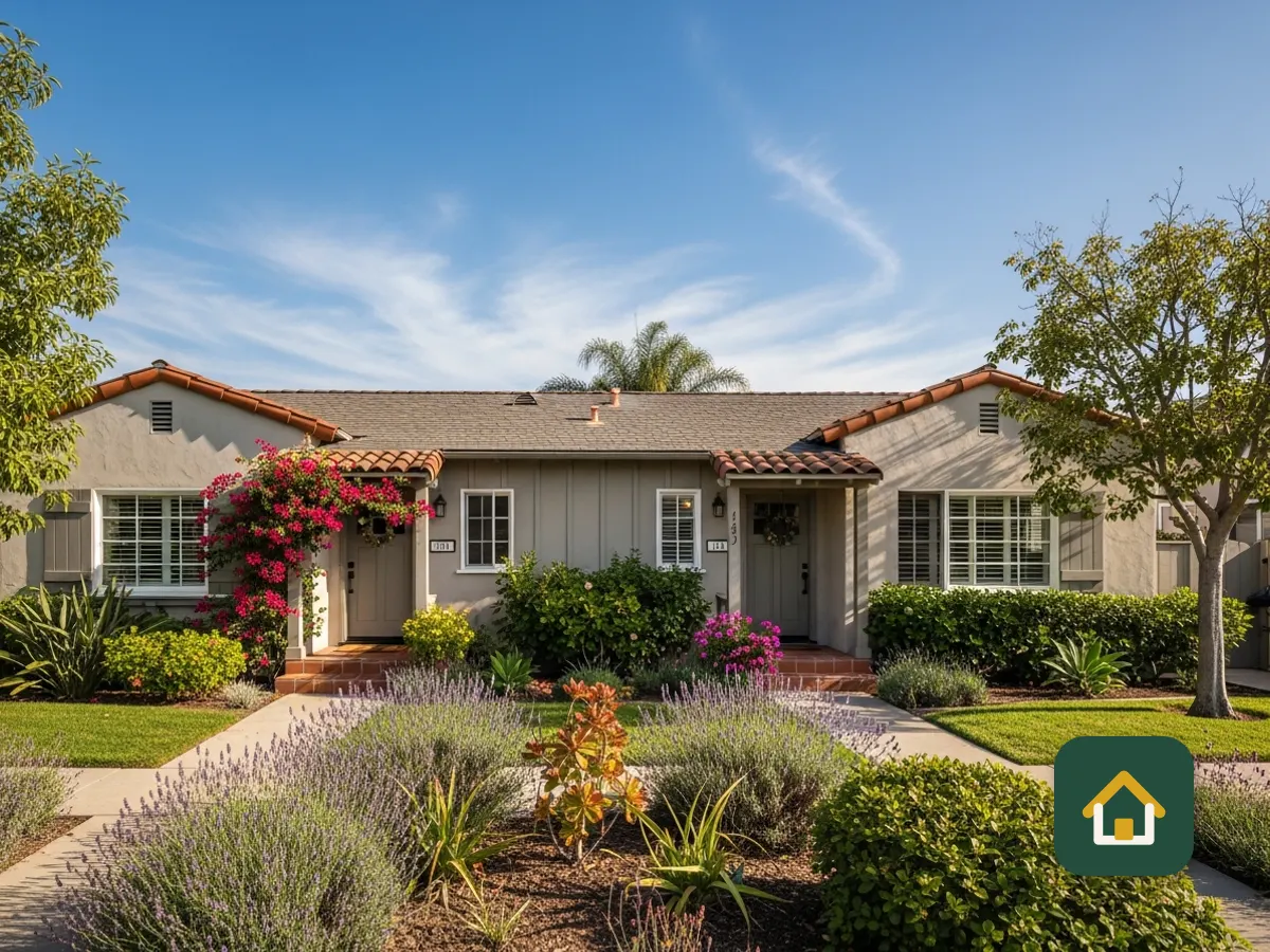 Single-story rental home with a landscaped front yard