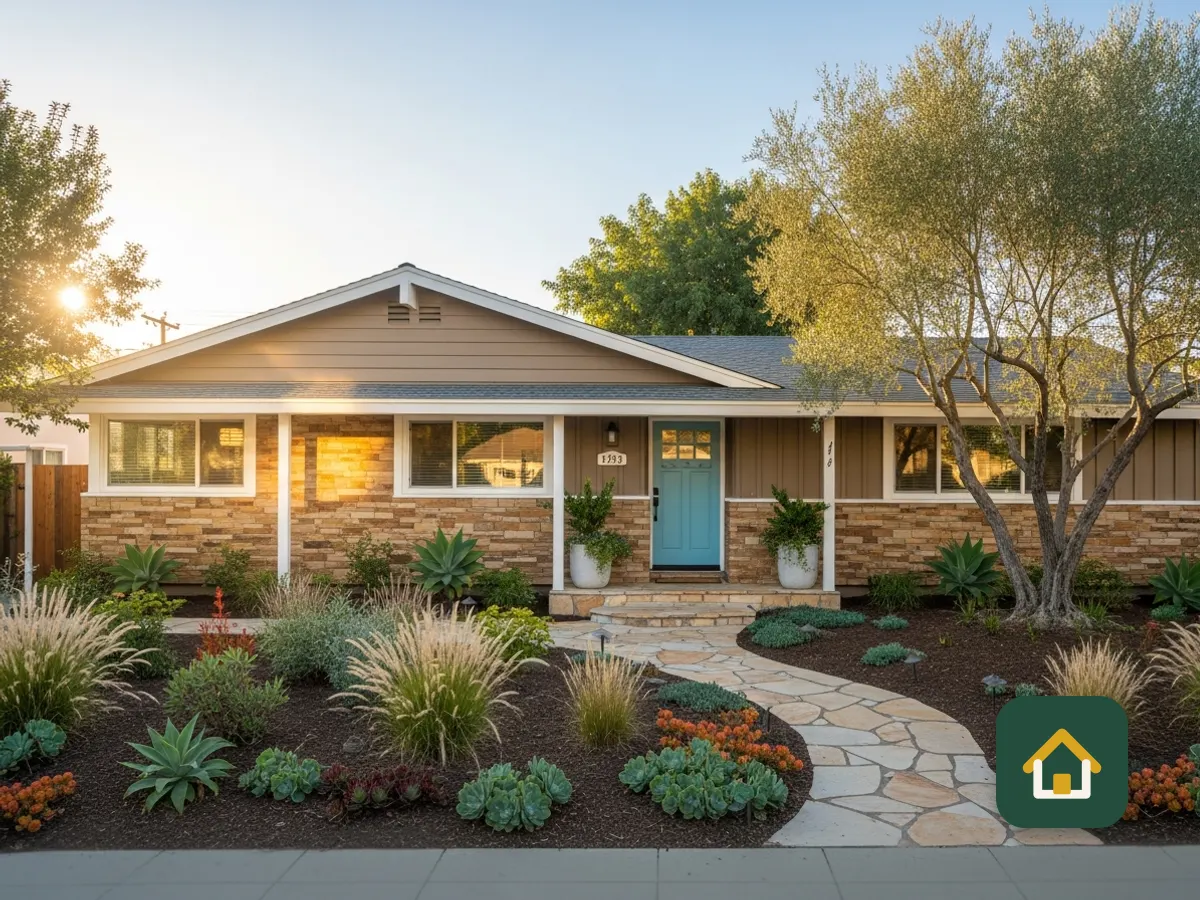 Casa estilo rancho con jardín frontal y andador