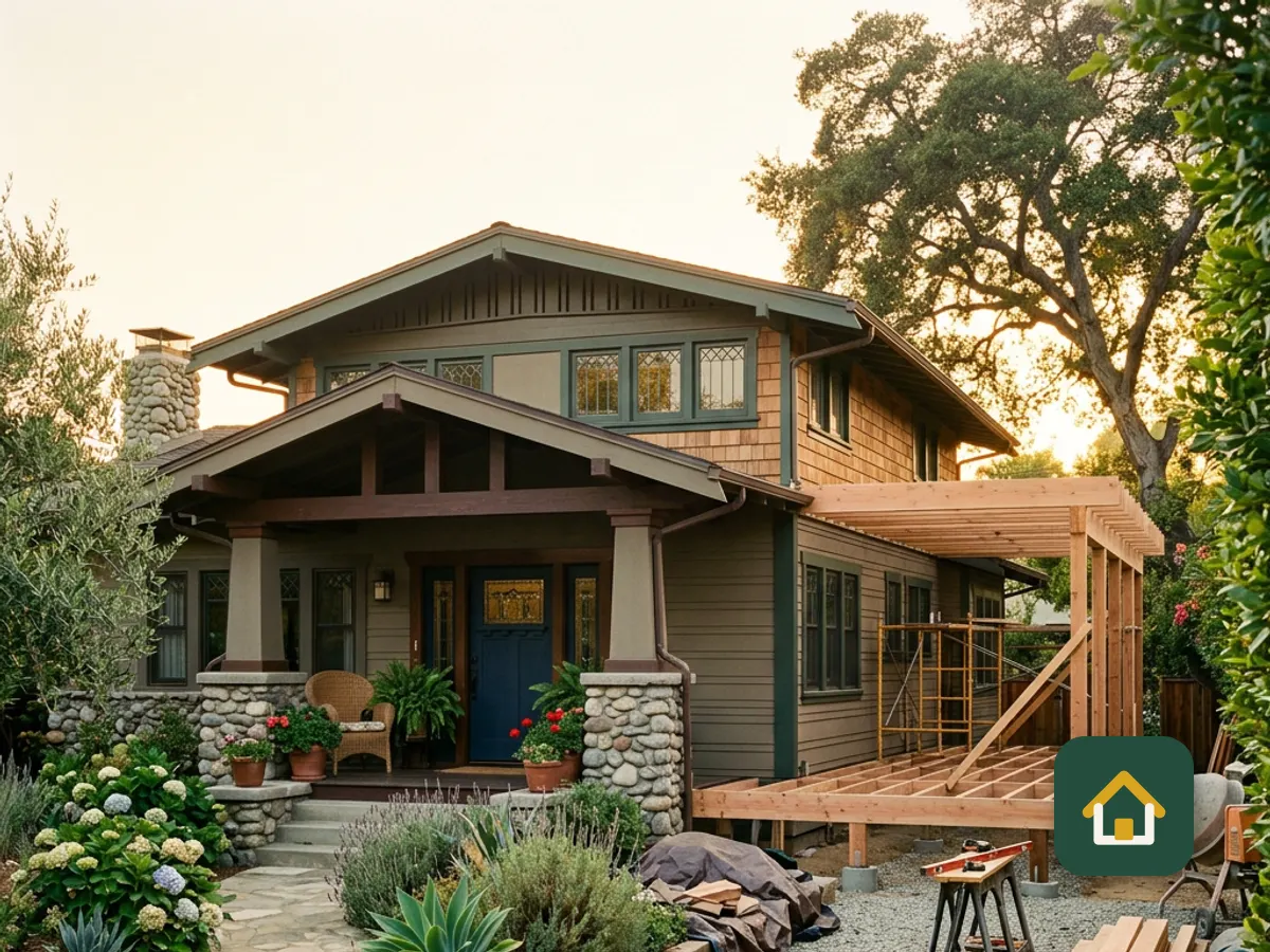 Craftsman-style bungalow with a covered front porch and garden