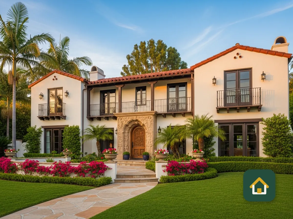 Spanish-style home with a landscaped front garden