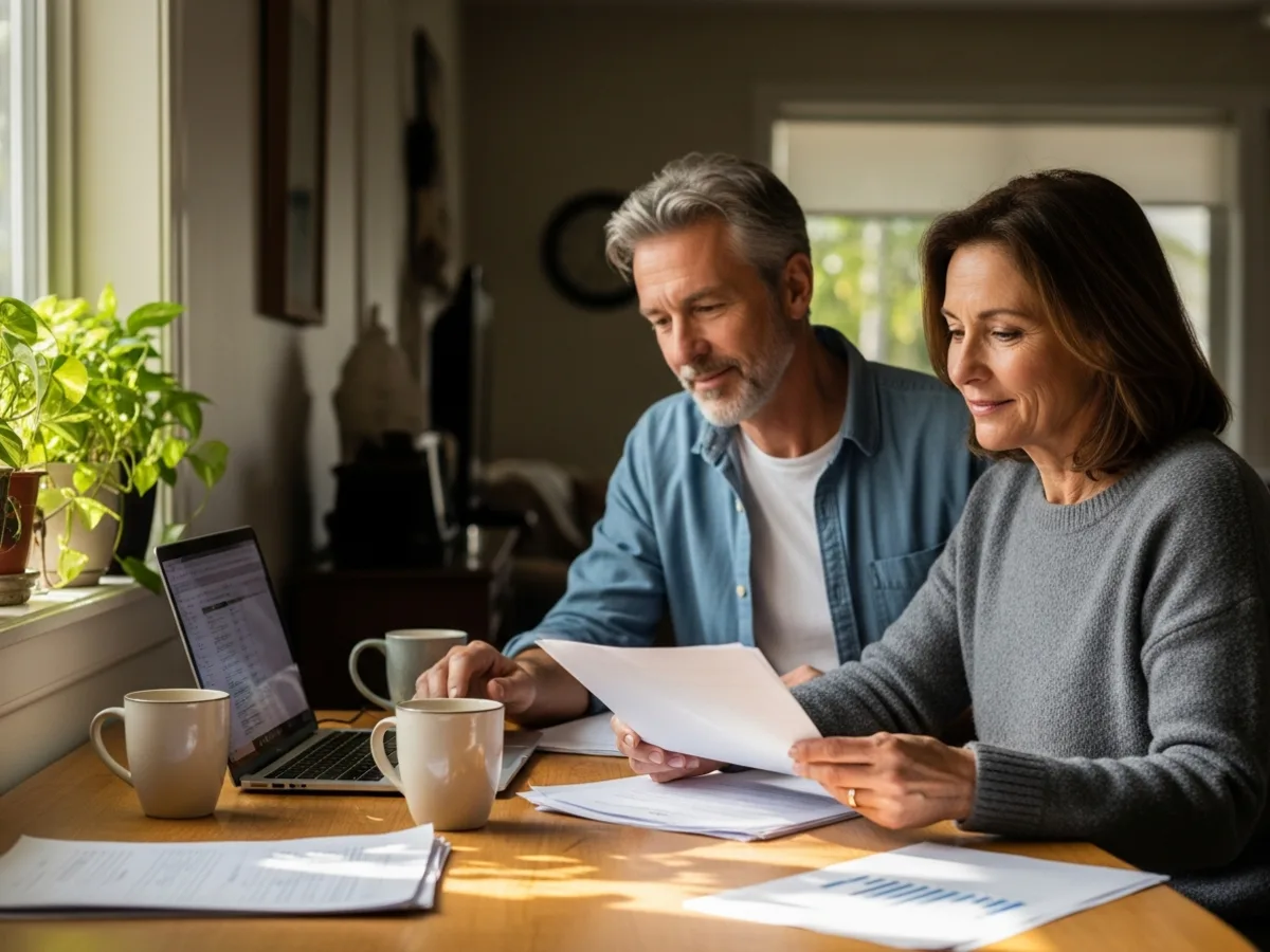 Pareja revisando juntos las finanzas de su hogar